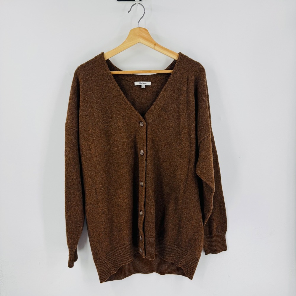 Madewell Cardigan Sweater Brown XL Merino Wool Blend V-Neck Oversized Academia